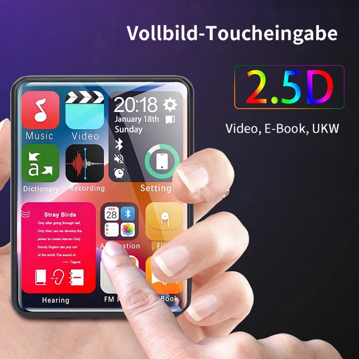 Yoyaxi Verlustfreie Klangqualität im kleinen, tragbaren Walkman MP4-Player (Touch-Player für einfache Bedienung unterwegs)