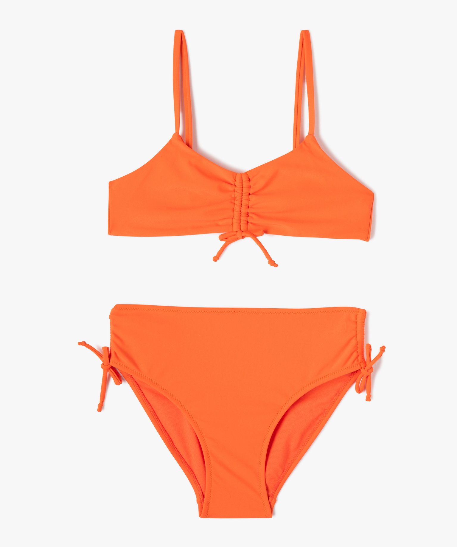 Maillot de bain fille 2 pièces à motifs fleuris avec cordo... orange | GEMO