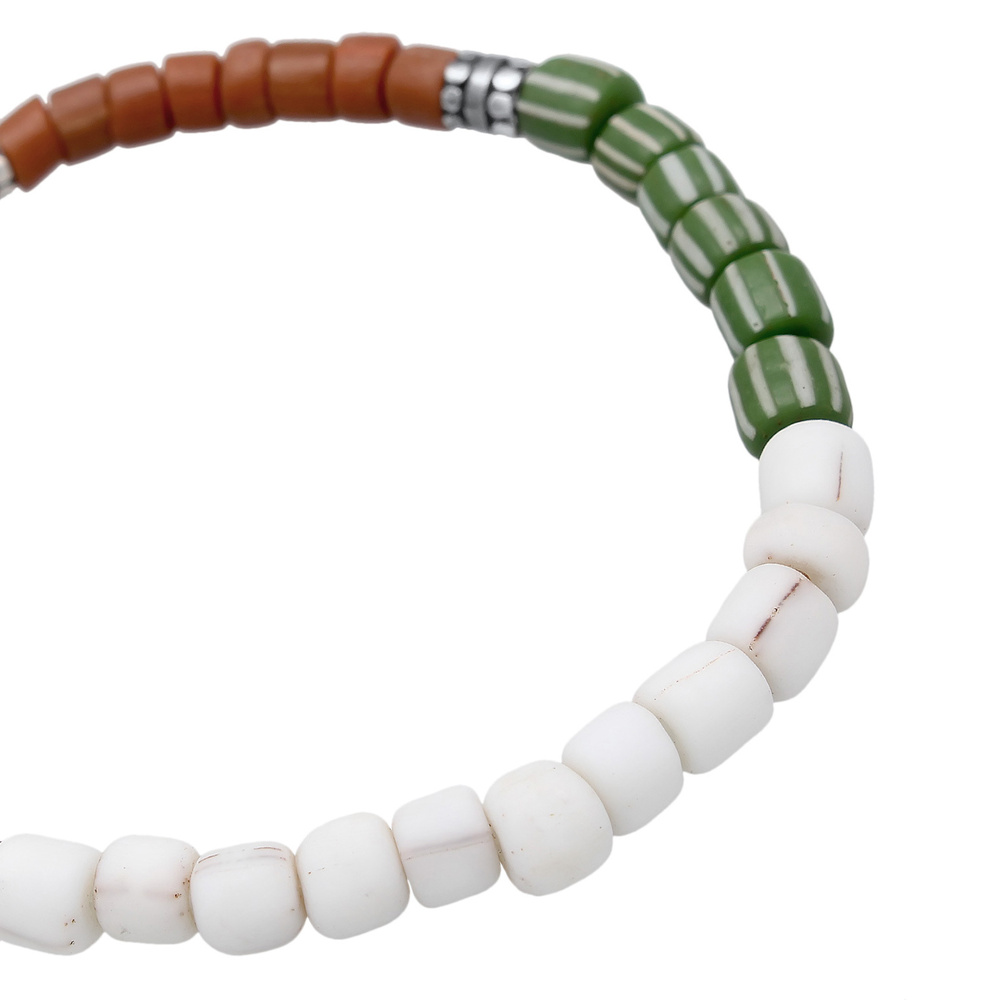KUZZOI KUZZOI Bracelet Hommes perles de verre multicolores en argent sterling 925 Bracelet