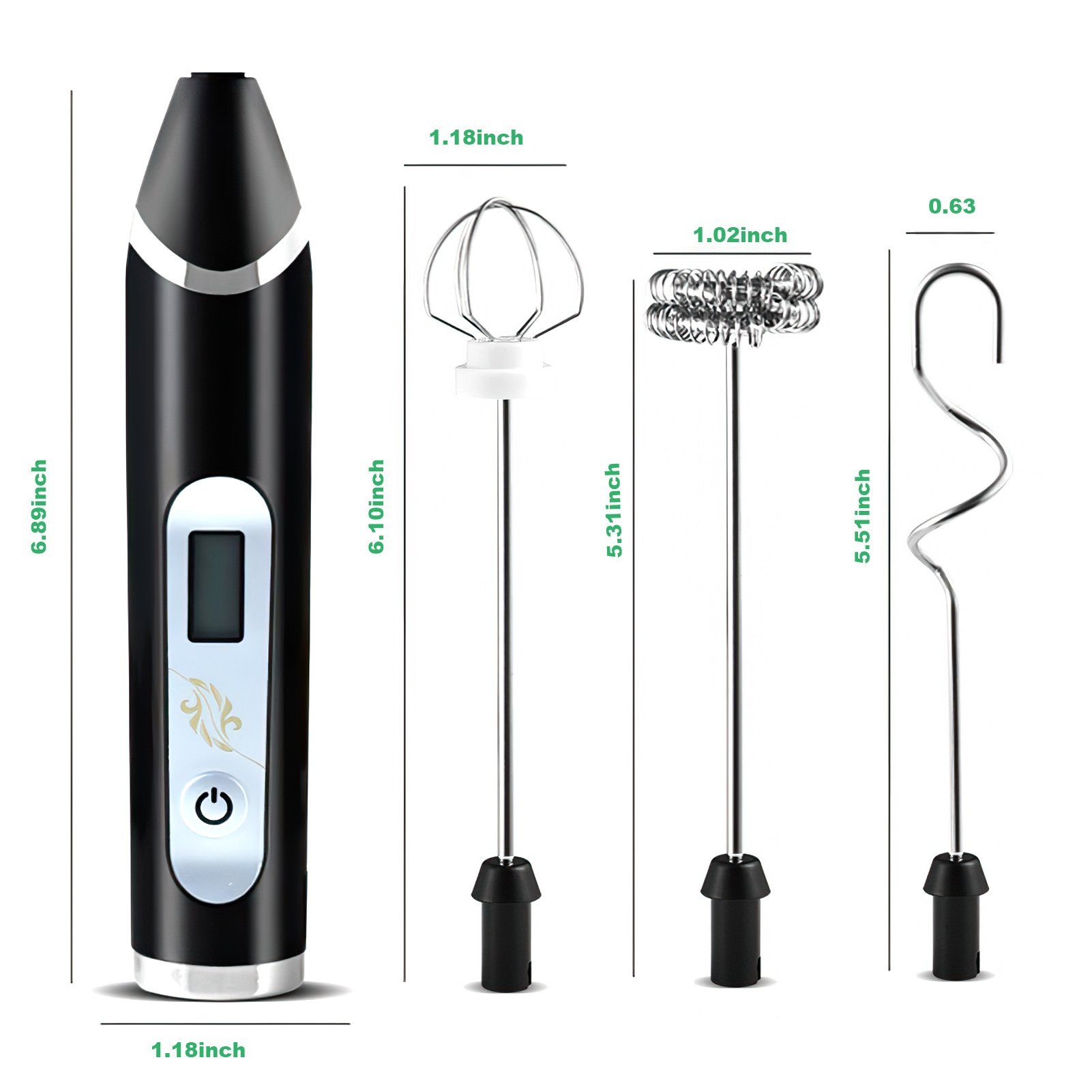 Rutaqian Milchaufschäumer Milchaufschäumer,wiederaufladbares USB-LCD-Display,3 Geschwindigkeiten