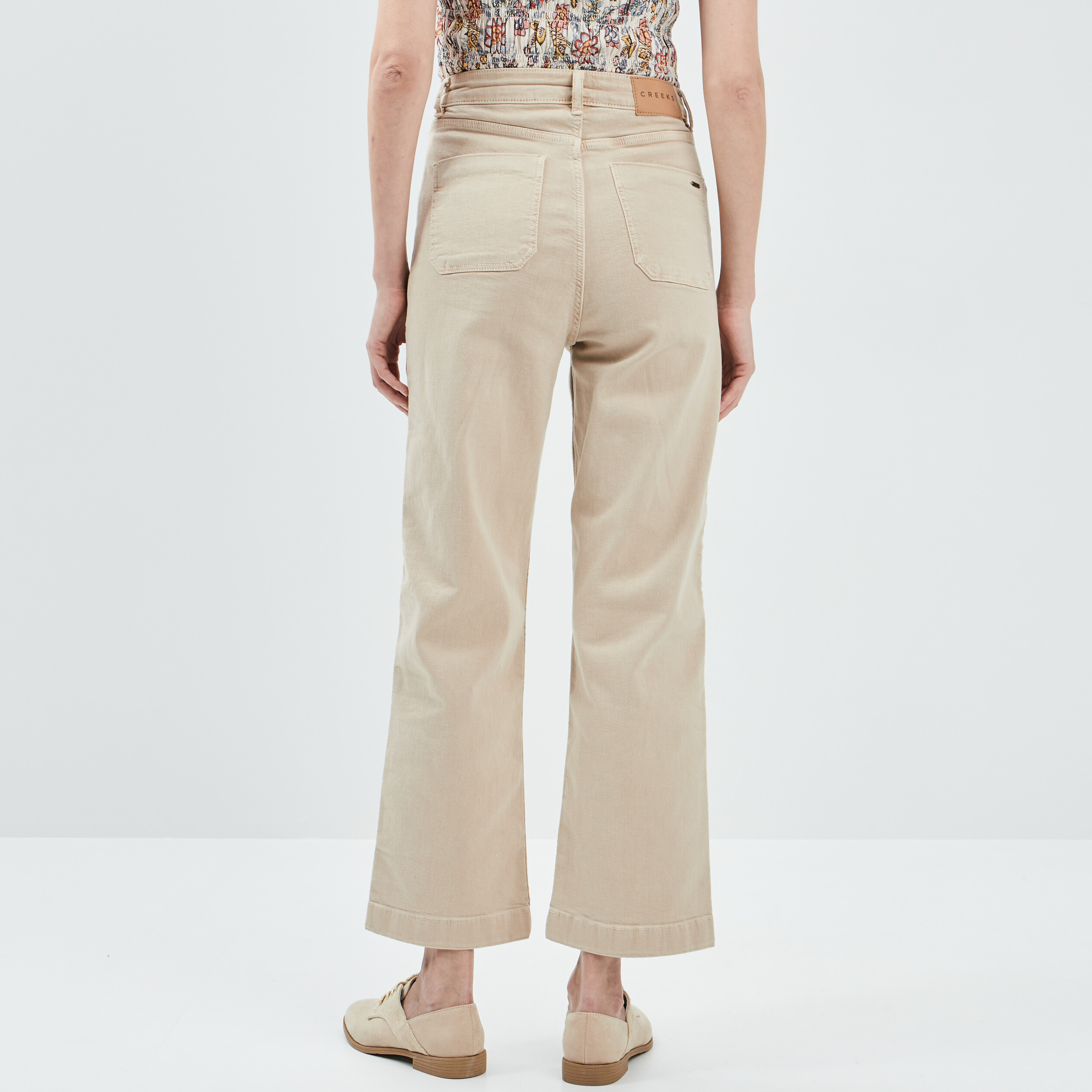 Pantalon jambe large 7 8ème boutonné sable femme | La Halle