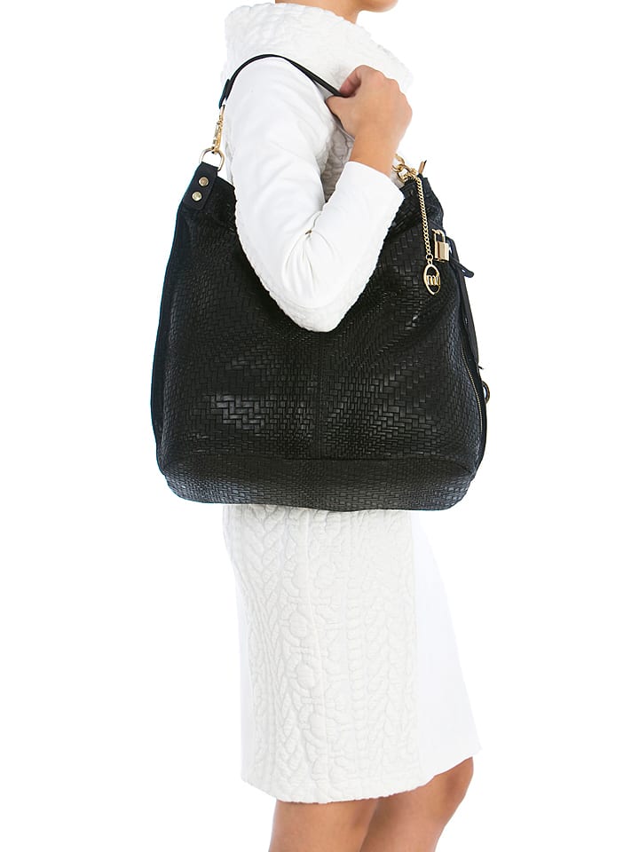 Mia Tomazzi Leder-Schultertasche in Schwarz - (B)42 x (H)38 x (T)17 cm günstig kaufen onesize