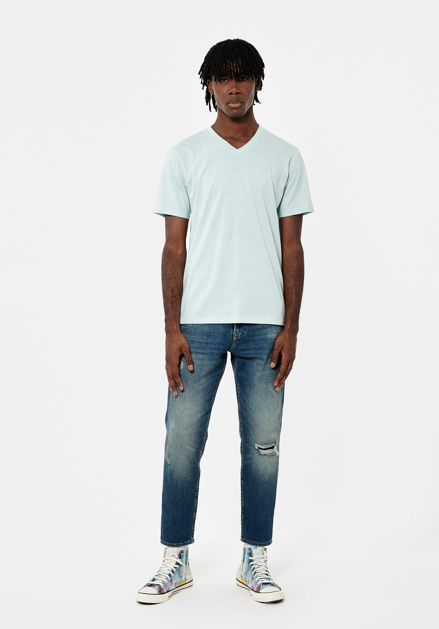SAVE   T-shirt bleu chiné Homme en 100% coton