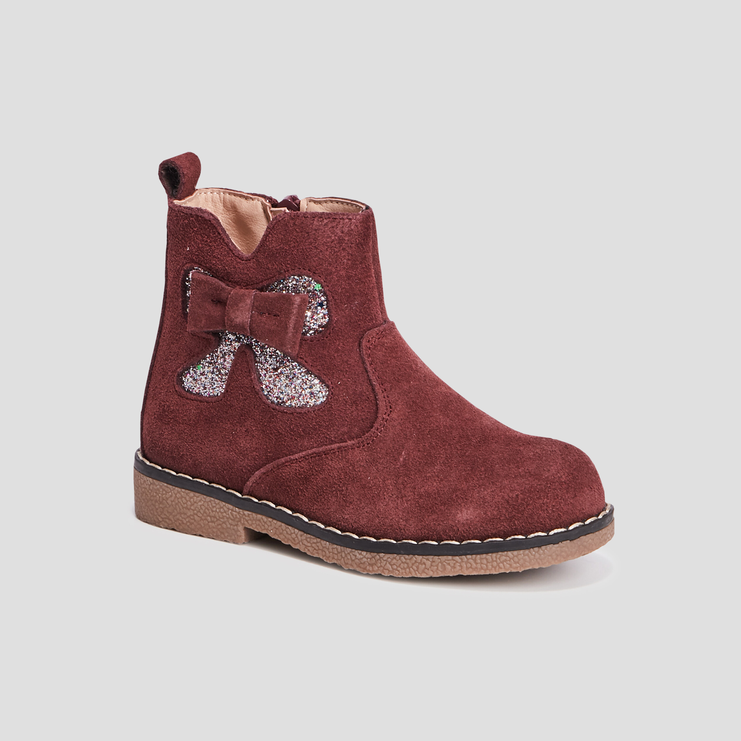 Bottines zippées en cuir bordeaux fille | La Halle