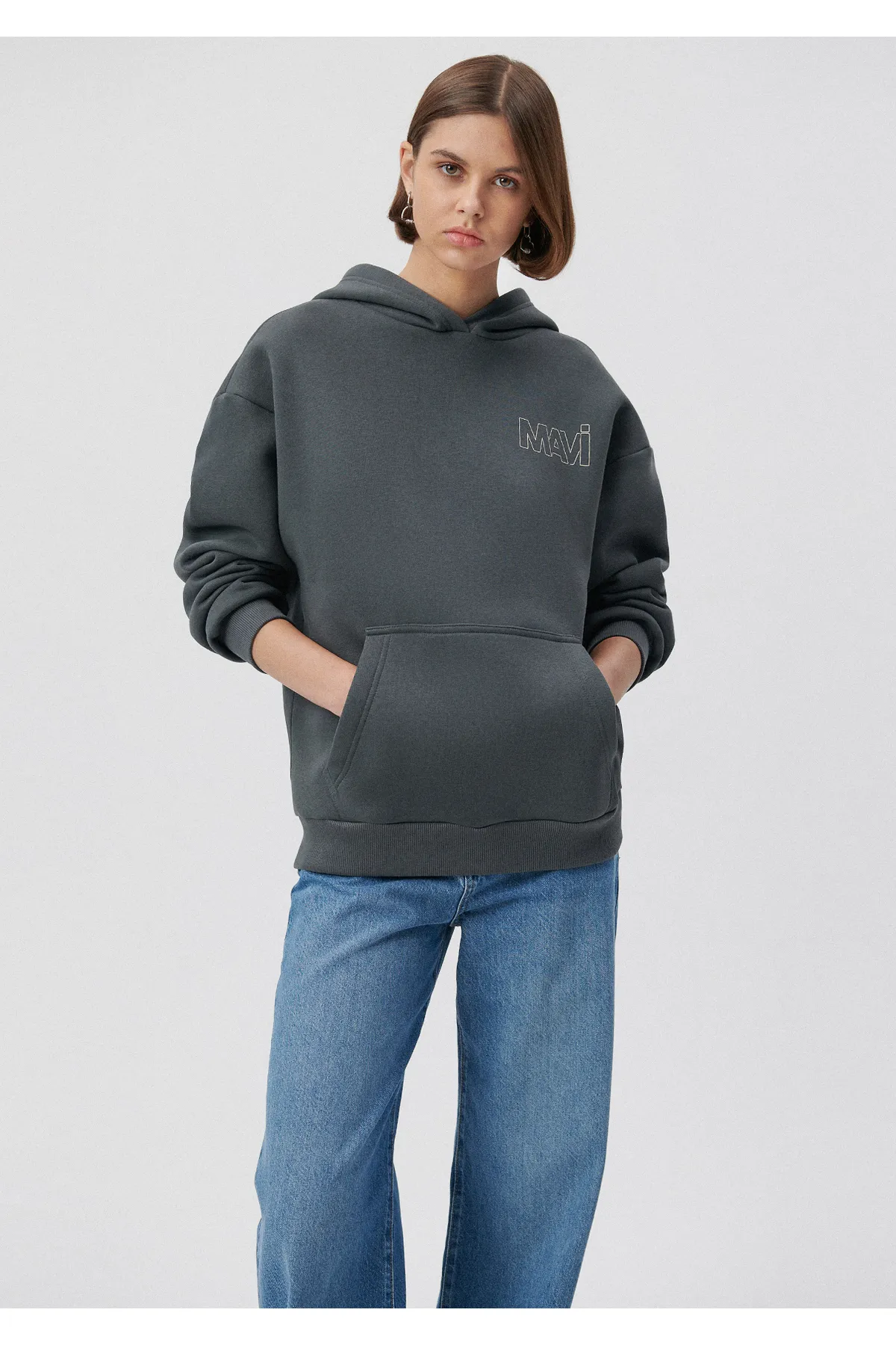 Mavi  Graues Kapuzen-Sweatshirt mit Logo-Print 1611604-70088
