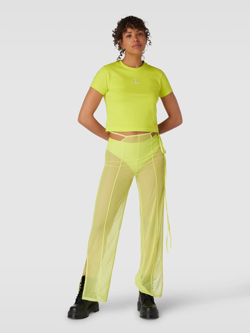 Cropped T-Shirt mit Label-Print Modell 'MONOLOGO BABY TEE' in neon gelb