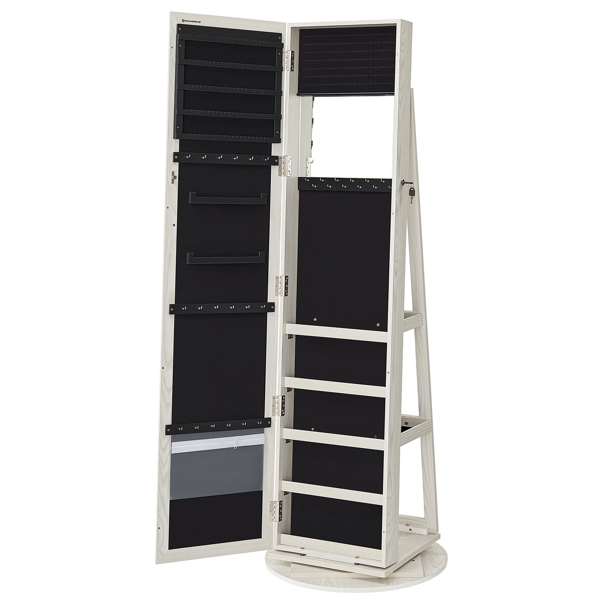 SONGMICS Schmuckschrank Spiegelschrank Schlüsseln, Geschenkidee, 3 Ablagen