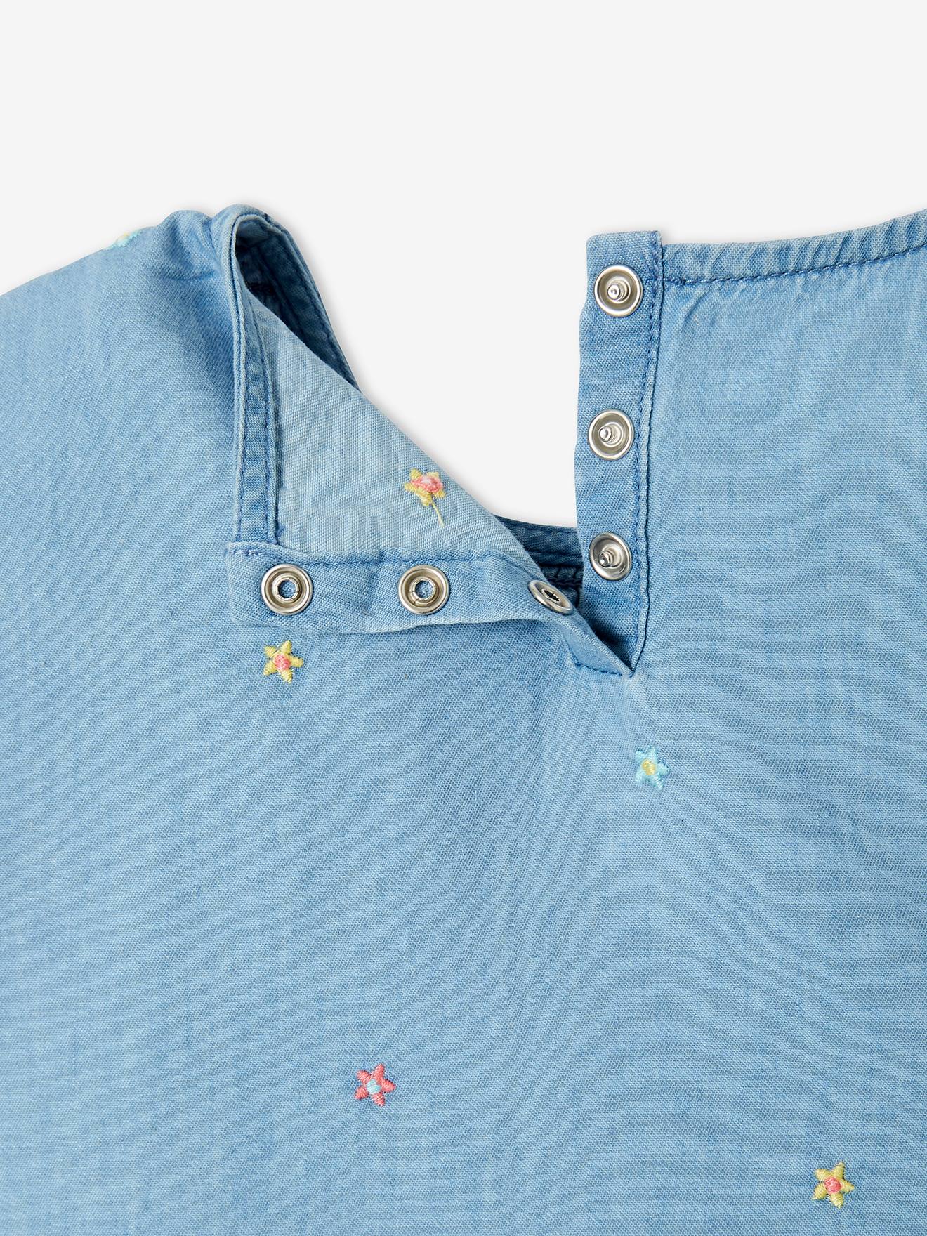 Ensemble 2 pièces robe brodée en denim et legging fille bleu