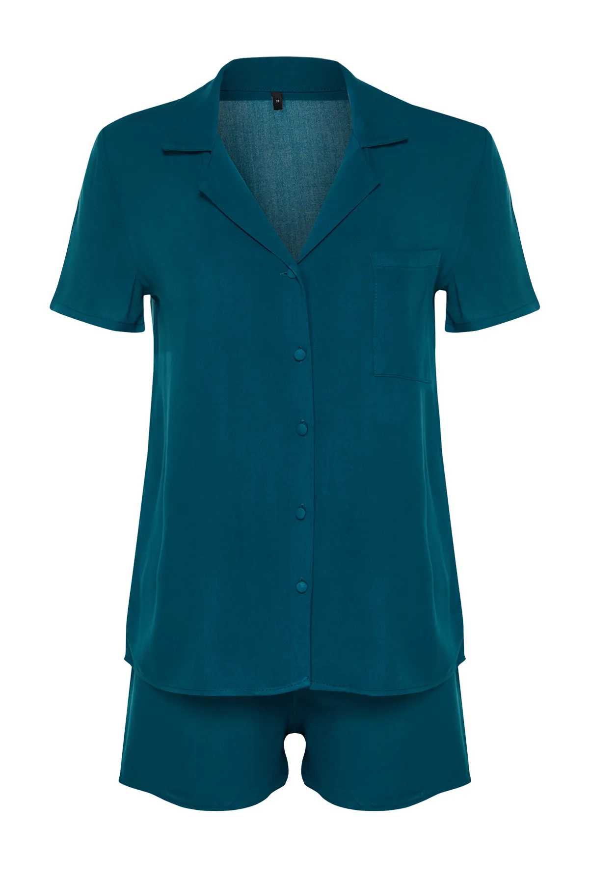 Trendyol Collection  Petrolfarbenes, gewebtes Pyjama-Set mit Hemd und Shorts aus Viskose THMSS19PT0004