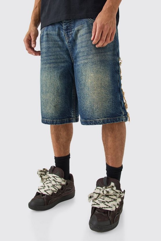 Lockere extrem zerrissene Jeansshorts in Antikblau