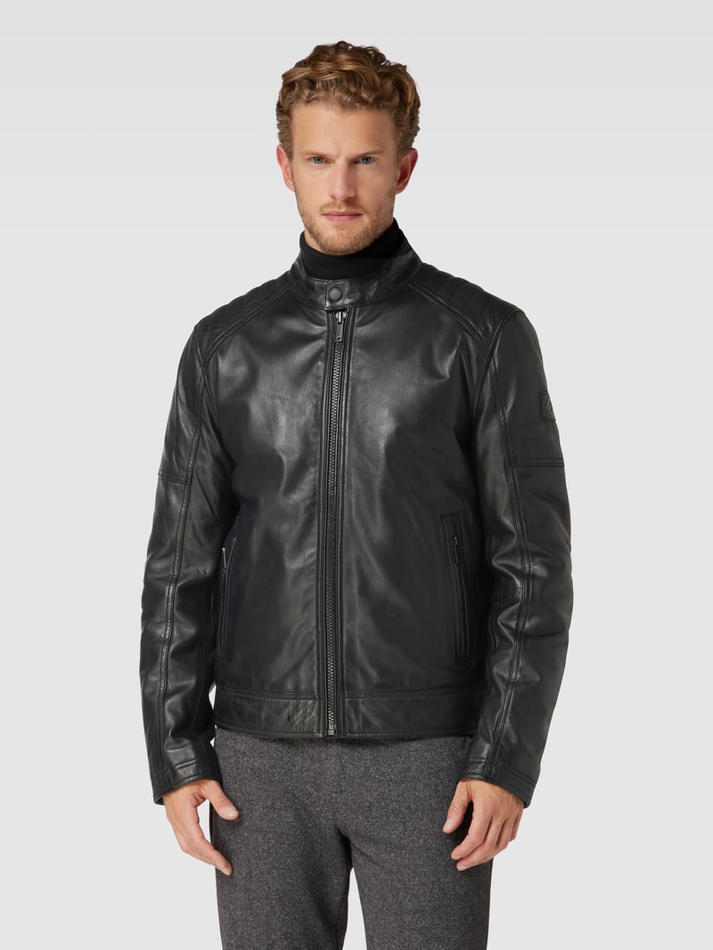 Lederjacke mit Reißverschlusstaschen Modell 'BEXLEY' in schwarz
