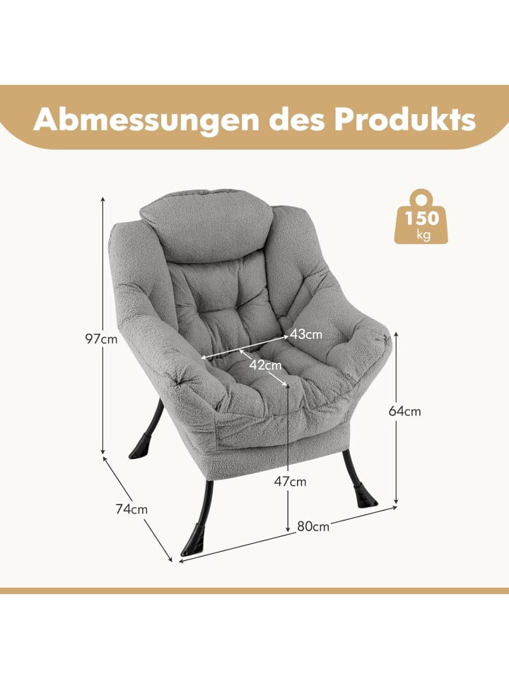 COSTWAY Relaxsessel gepolstert in Grau günstig kaufen onesize