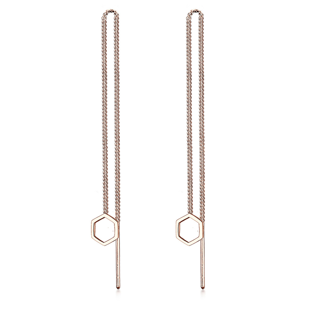 Elli Elli Boucles d'Oreilles Femme Chaîne Pendentif Hexagonal de Base en Argent Sterli Boucles d'oreilles