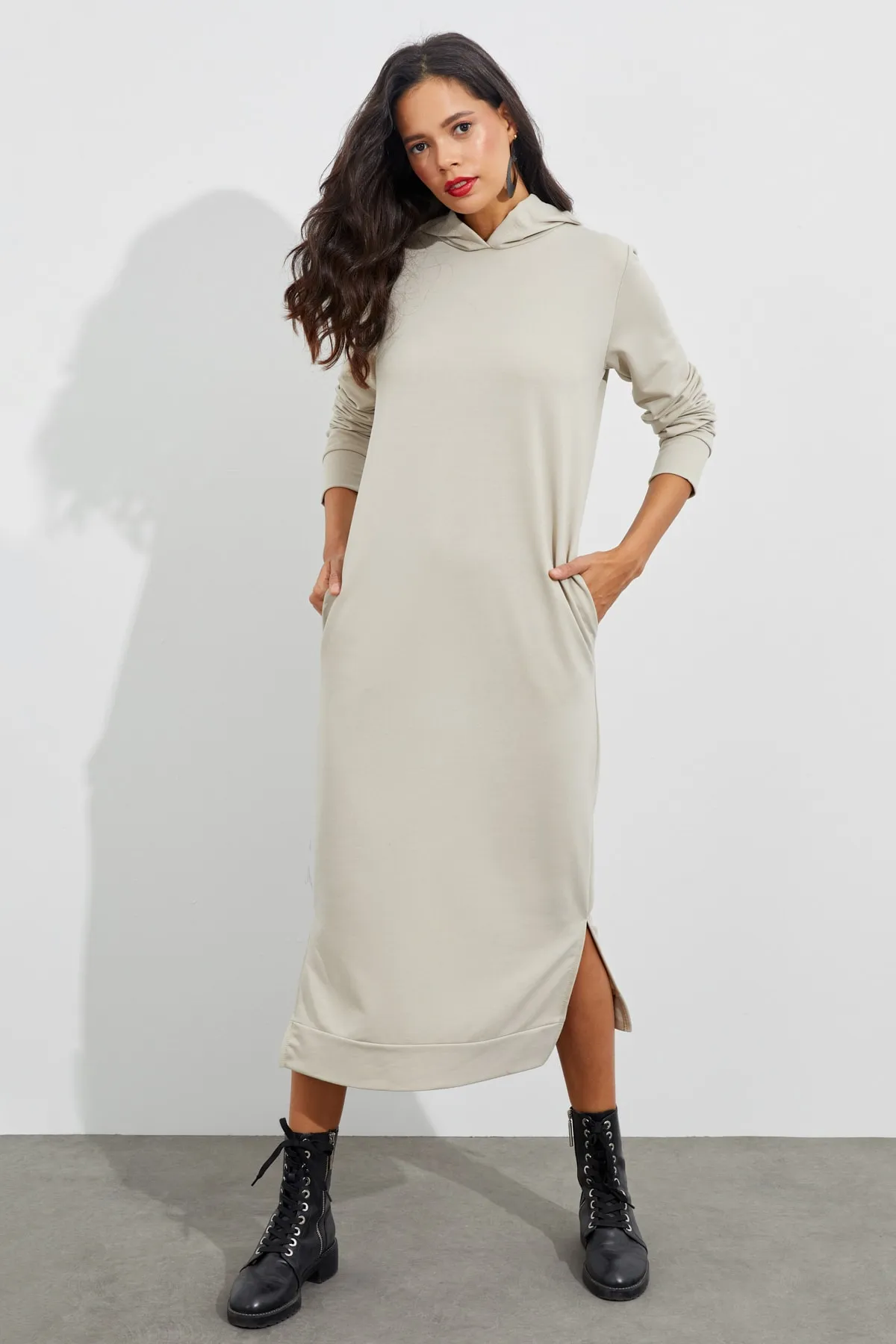 Cool & Sexy  Damen-Maxikleid mit Kapuze und Steinschlitz EY1111