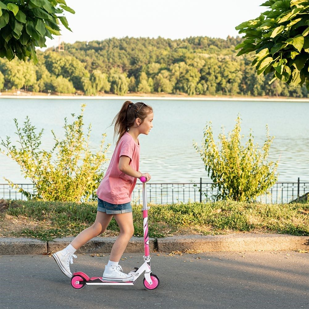 XQ Max Rosa/Weiß Faltbarer Kinder-Roller mit Fußbremse