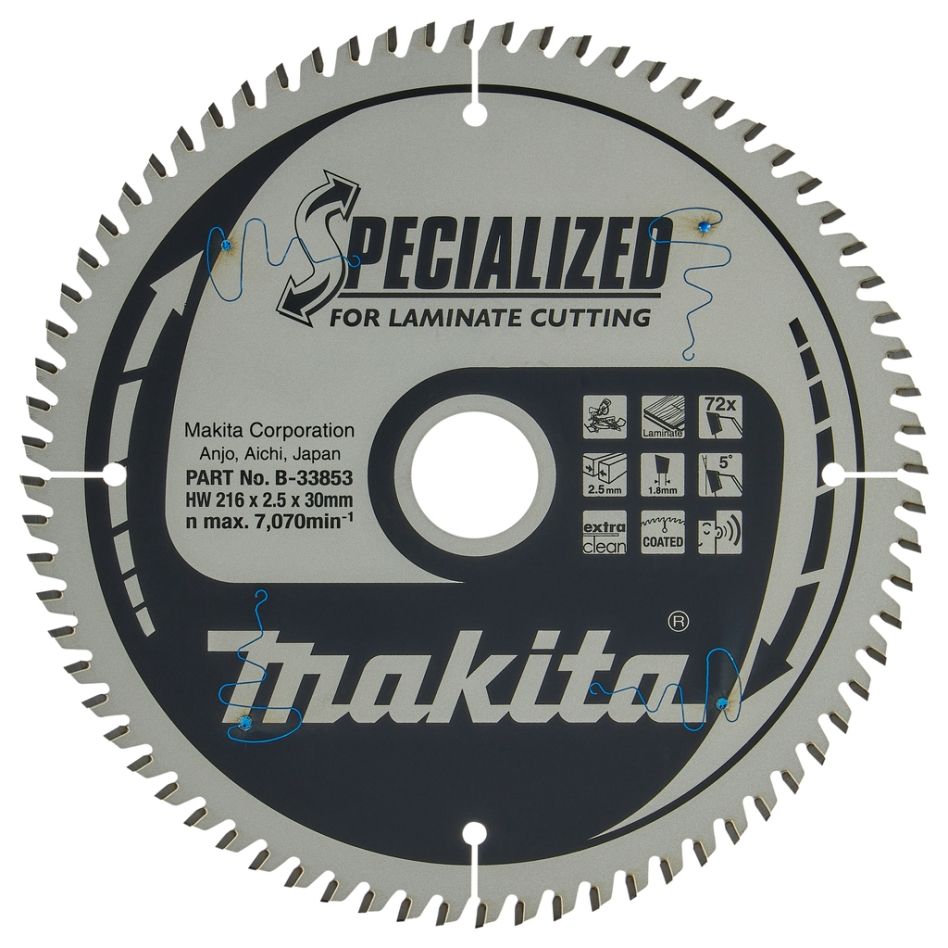 Makita Accessories B-33853 Λεπίδα πριονιού κοπής γωνιών Specialized Laminate TCG 216 x 30 x 2,5 mm T72