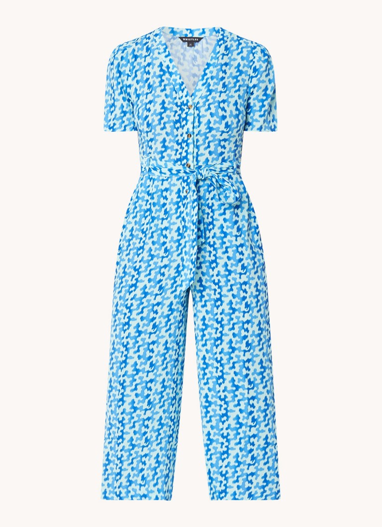 Whistles  Hazy straight fit cropped jumpsuit met print en strikceintuur