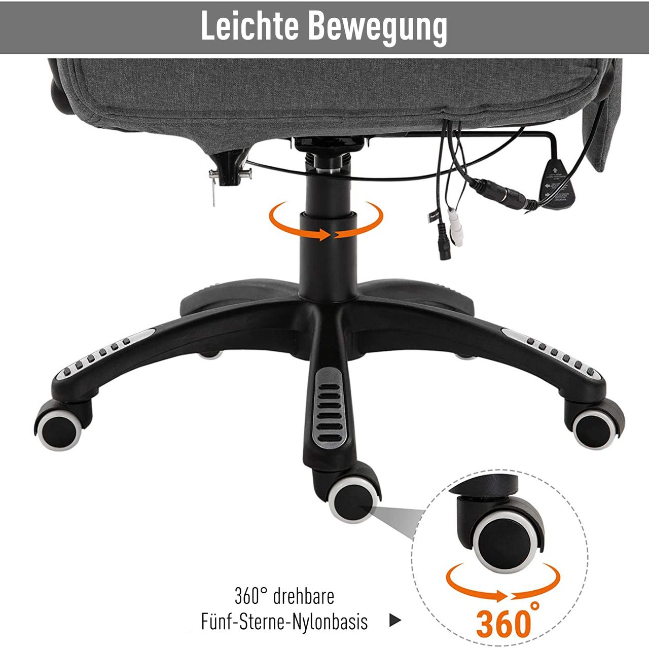 Vinsetto Massage Sessel, Bürostuhl mit Massagefunktion, Gaming Stuhl, höhenverstellbarer Chefsessel, ergonomischer Drehstuhl, PU-Räder, Grau, 67 x 74 x 107-116 cm