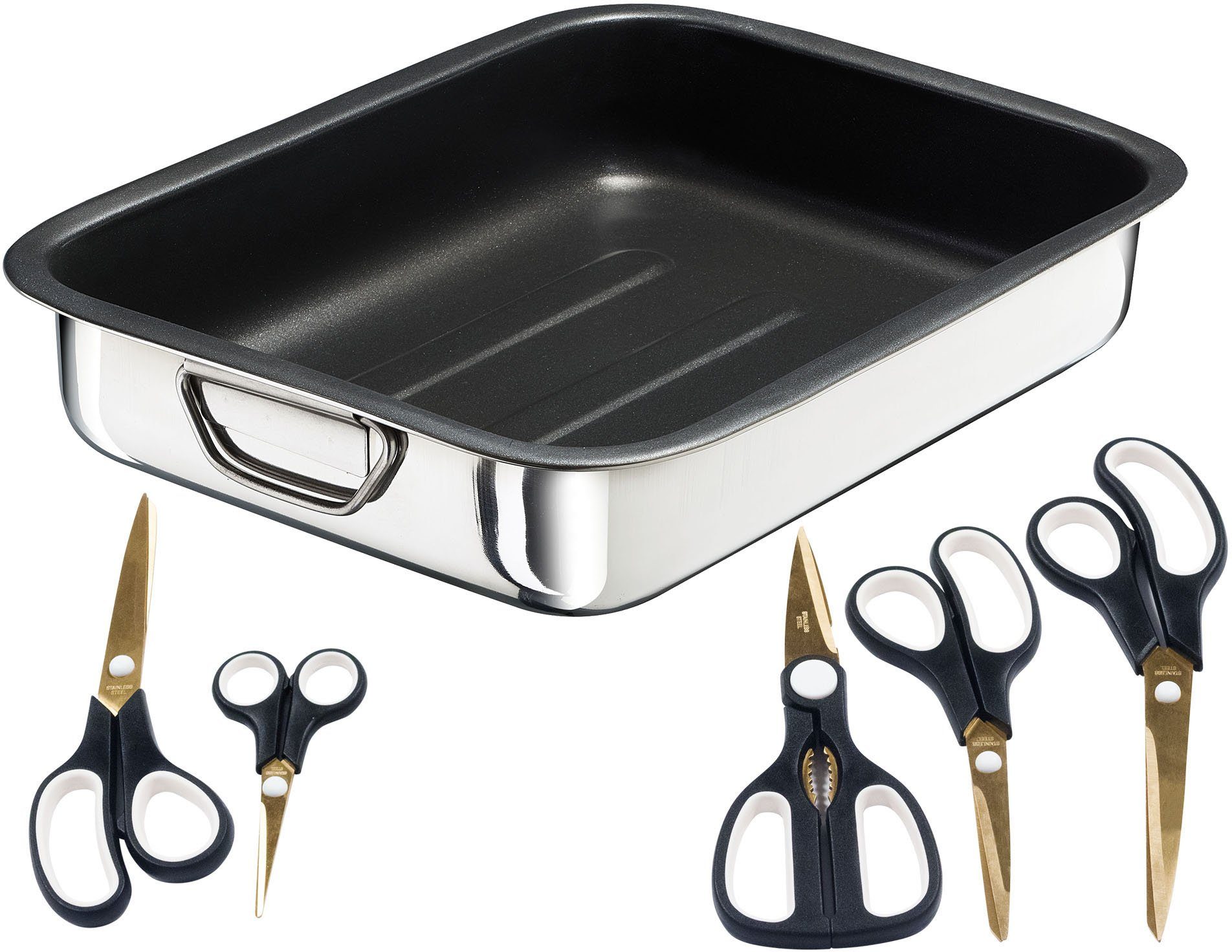 KING Auflaufform Easycut, Edelstahl, 7 Liter, mit Antihaftbeschichtung inkl. 5 Scheren