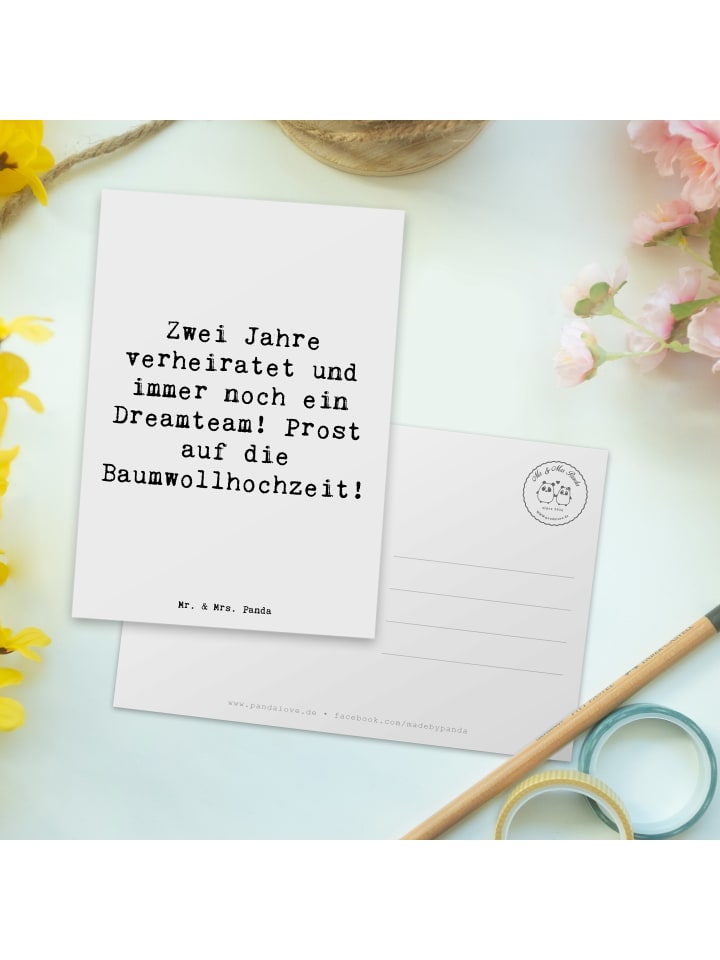 Mr. & Mrs. Panda Postkarte Spruch 2. Hochzeitstag Baumwollhochze... in Weiß günstig kaufen onesize