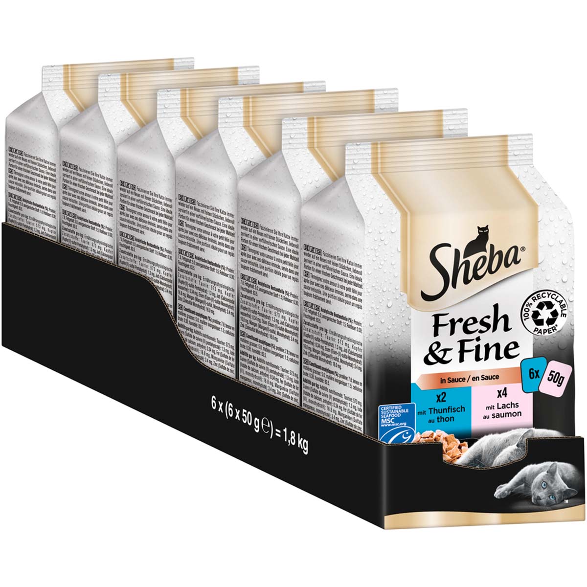Sheba Fresh & Fine in Sauce mit Lachs & Thunfisch