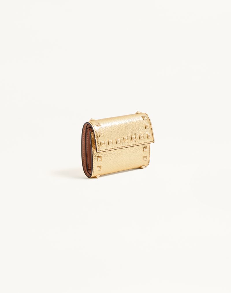 Rockstud Trifold-pung i lamineret Granato-kalveskind