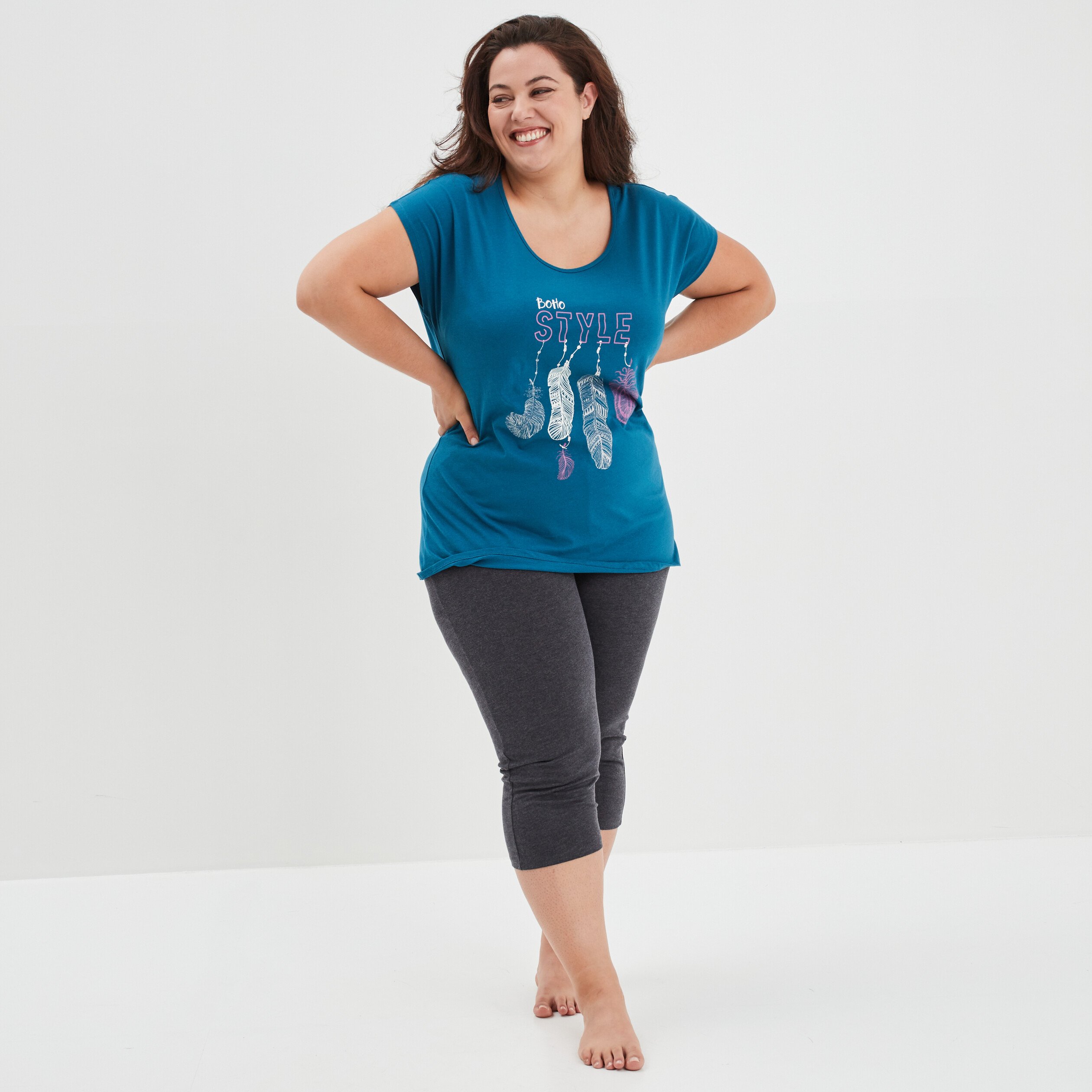 Ensemble pyjama corsaire Modavista bleu canard femme grande taille | La Halle
