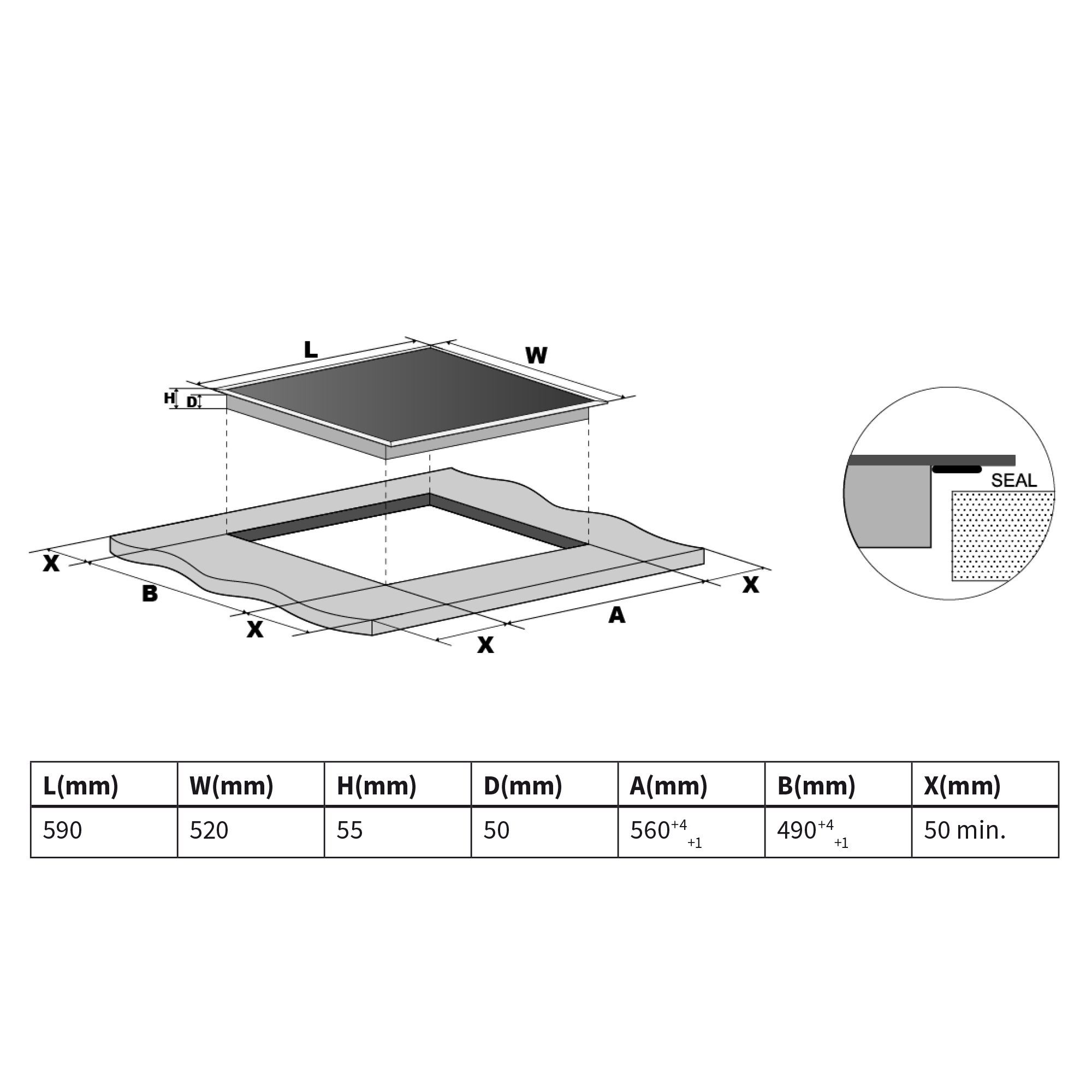 KKT KOLBE Elektro-Kochfeld KFS59ED, 59cm / Autark / 15 Stufen / 4 Zonen / Zweifach-Zone / Touch-Slider