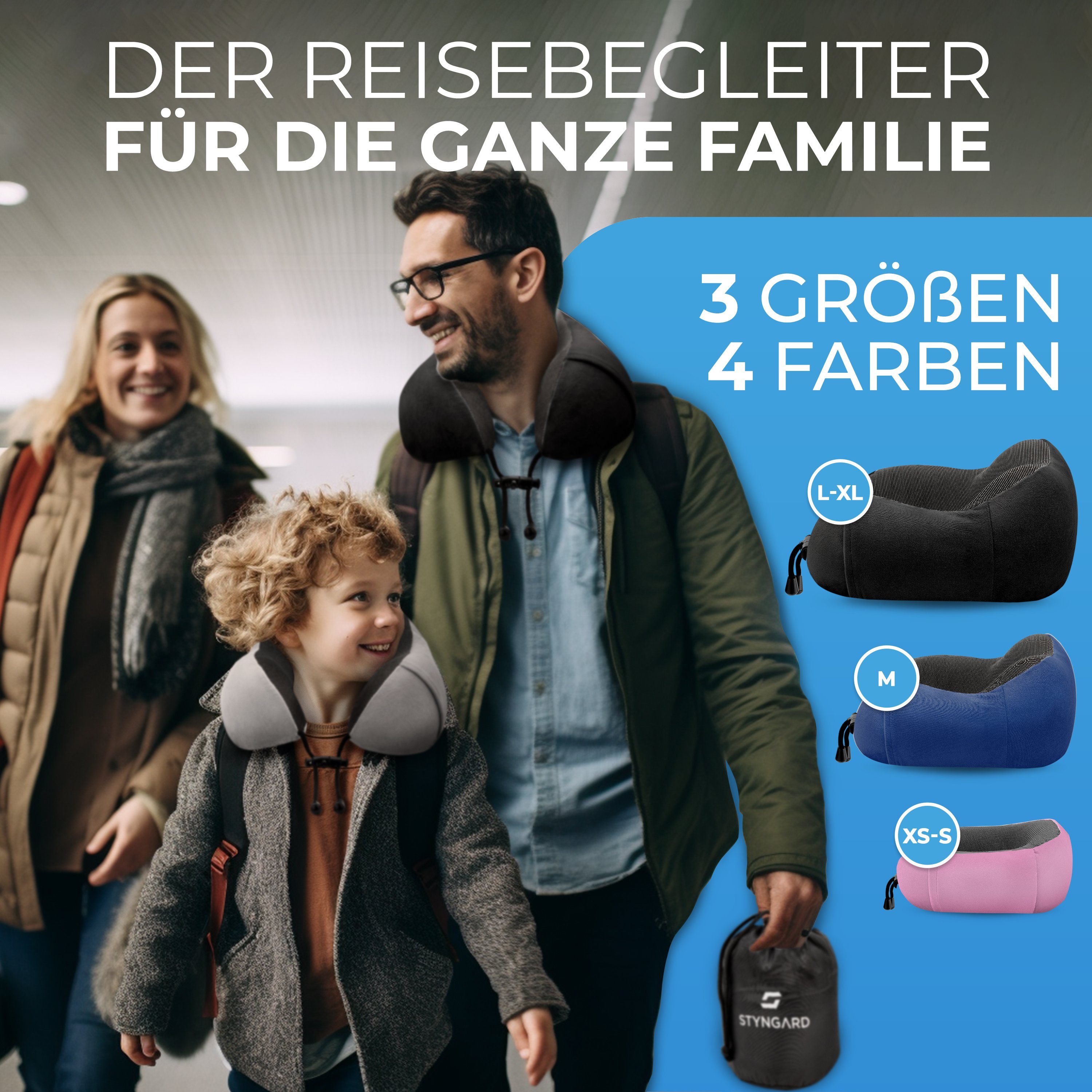 Styngard Nackenkissen Reisekissen, aus Memory-Foam inkl. Schlafmaske und Ohrstöpsel