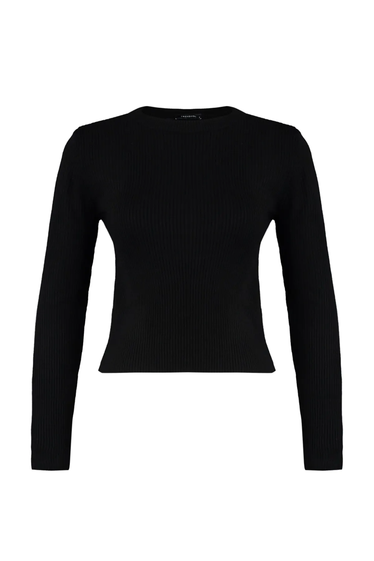Trendyol Collection  Schwarzer Basic-Pullover aus schnurgebundenem Strick TWOAW22KZ1708