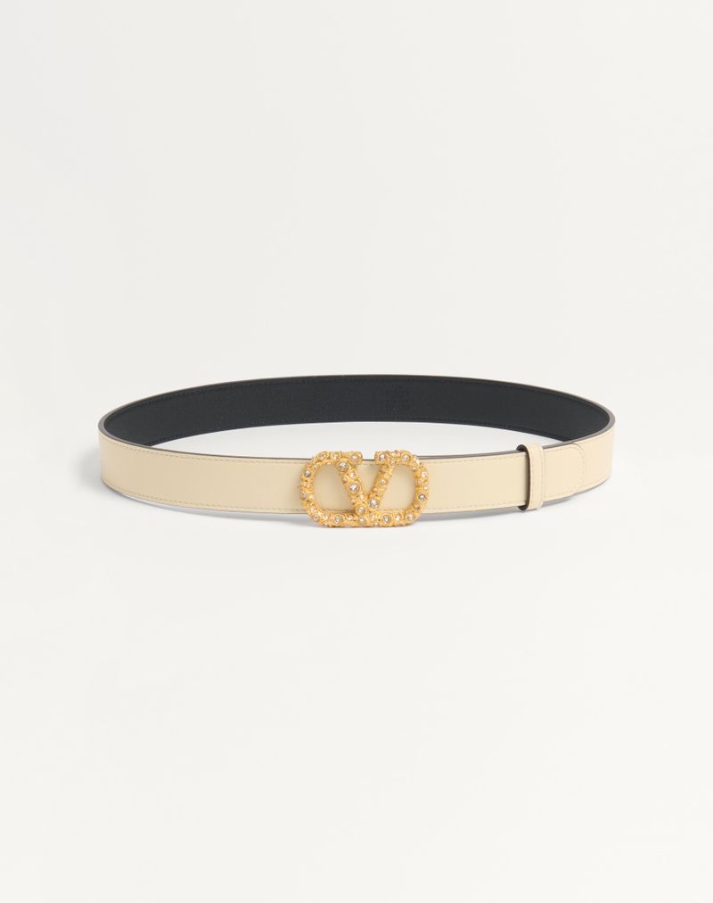 VLogo Signature Bælte i Skinnende Kalveskind med Krystaller 30 mm