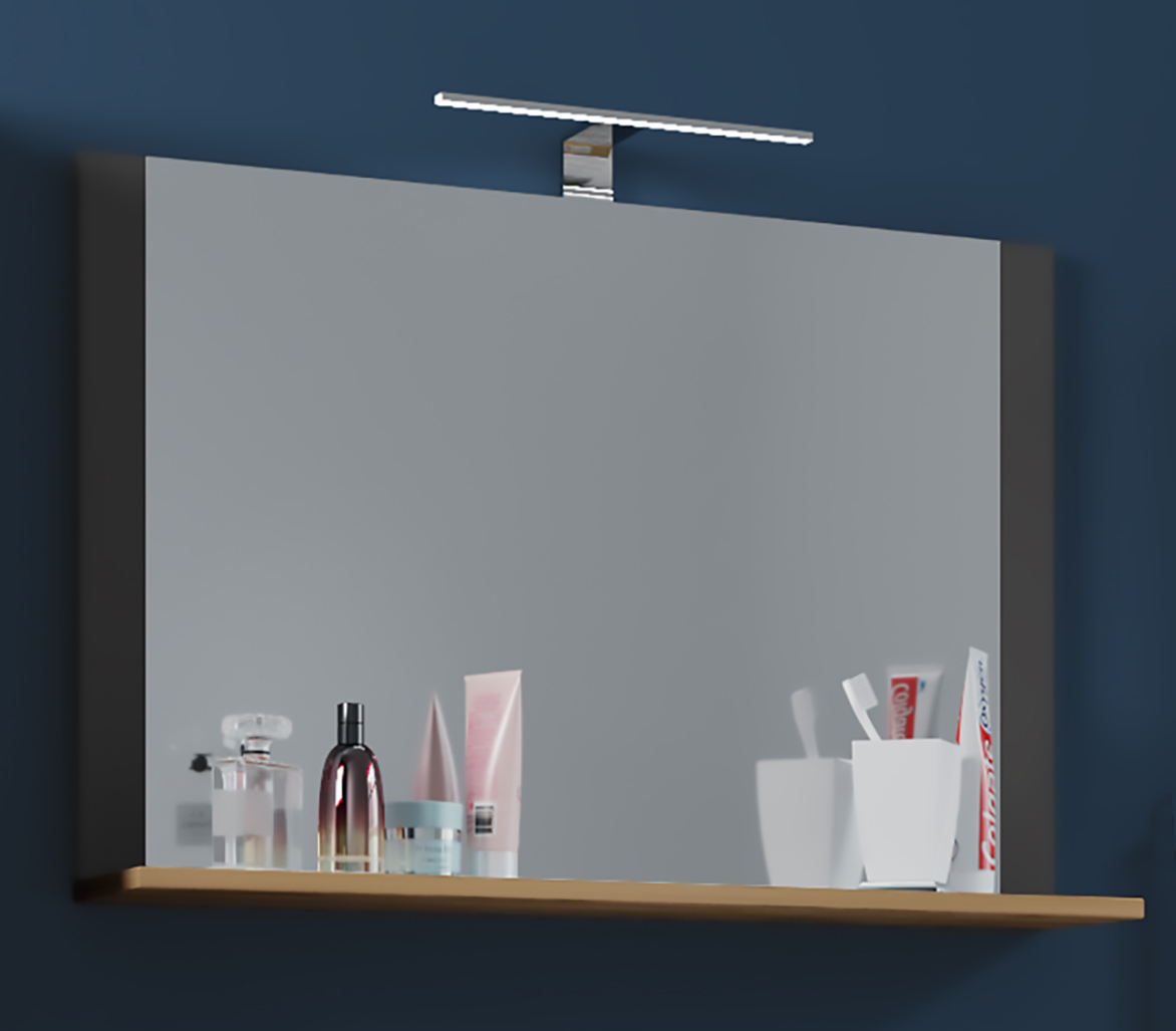 VCM Spiegel Lendas mit Ablage 80 cm Anthrazit/Honig-Eiche