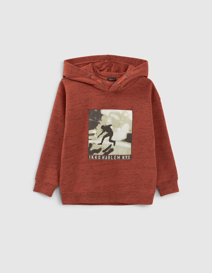 Sweat rouge foncé chiné visuel skateur garçon