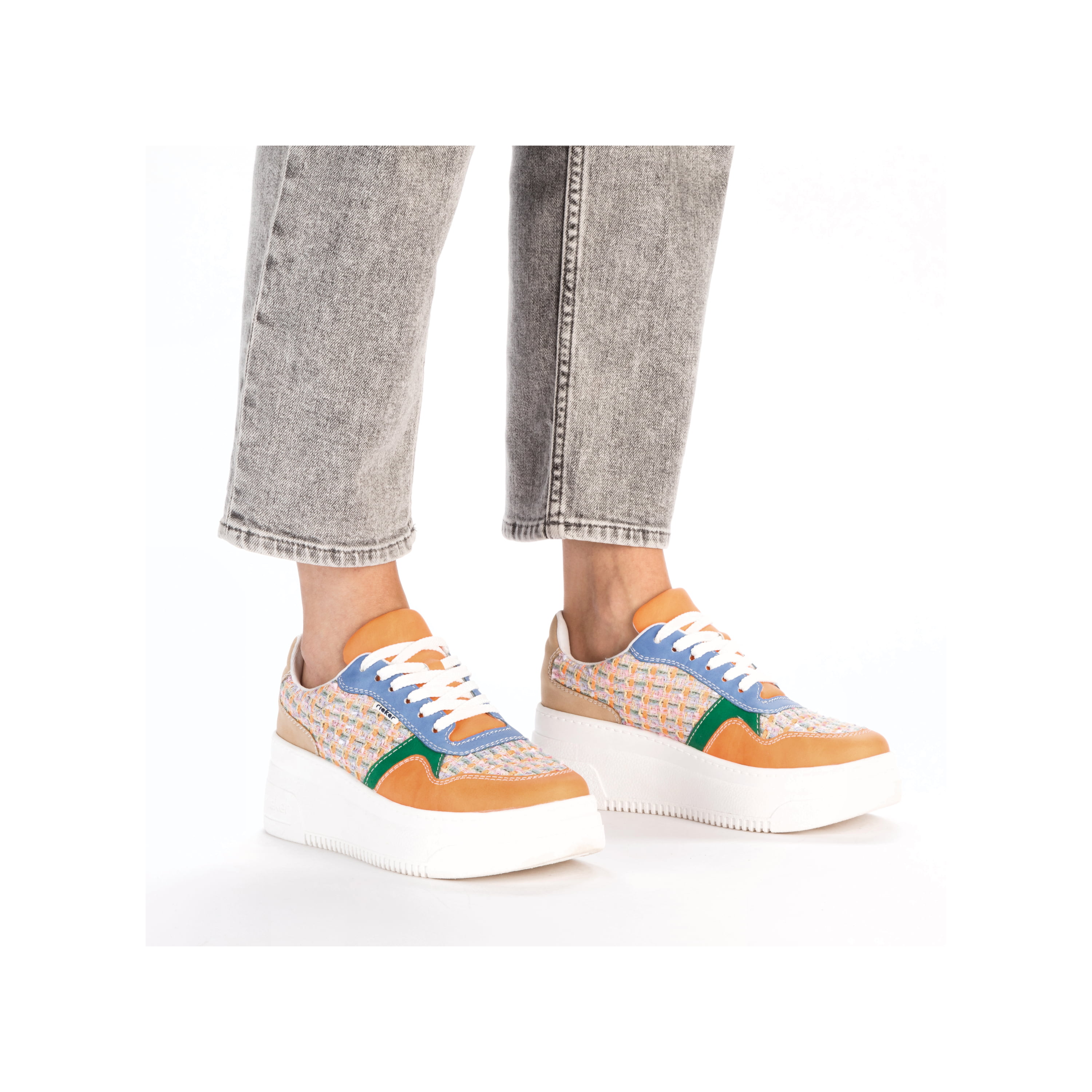 Rieker Damen Sneaker Low multi-orange-smaragdgrün
