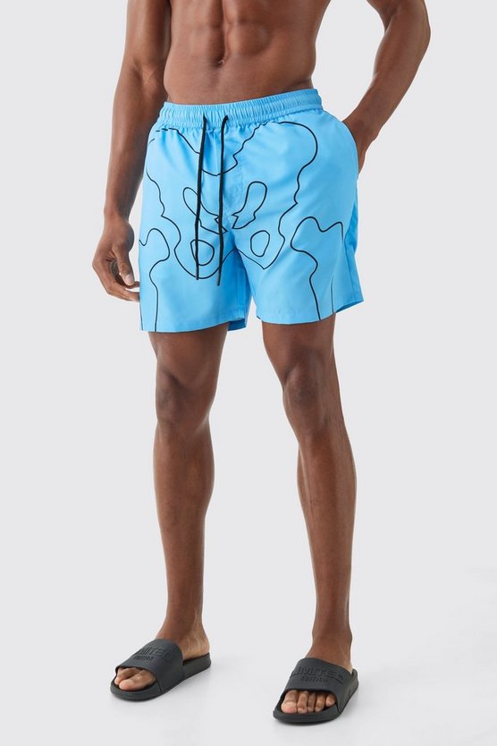 Mittellange Badehose mit Skelett-Print