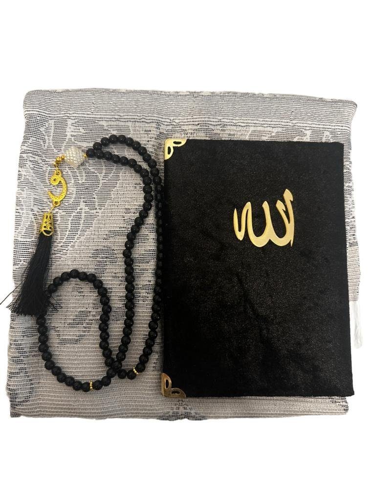 Läufer Geschenkset 3 tlg. Gebetsteppich + 99 Perlen Gebetskette + Koran Juz, Aymasal