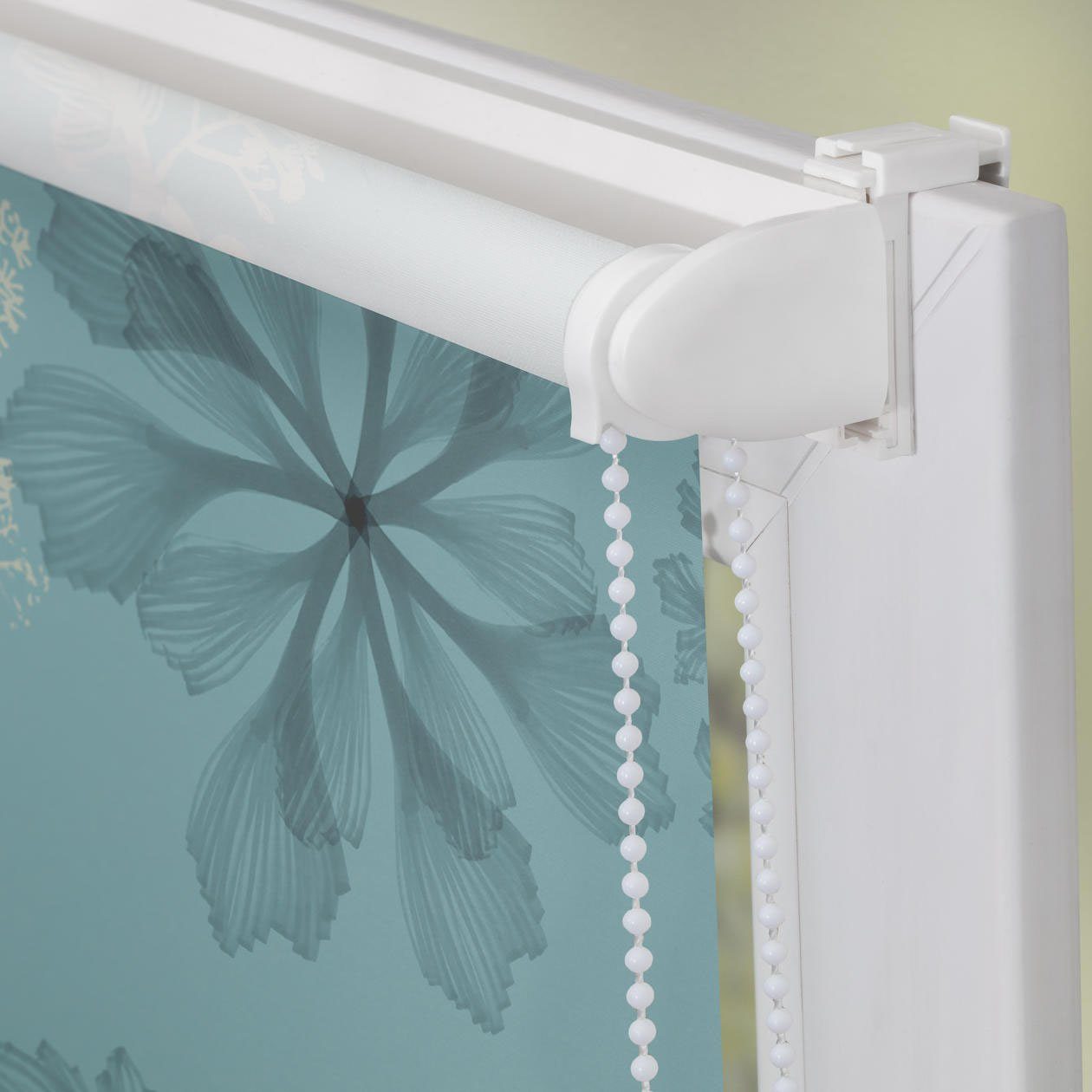 Seitenzugrollo Rollo Klemmfix, ohne Bohren, blickdicht, Aqua Floral - Blau, LICHTBLICK ORIGINAL, blickdicht, freihängend, Klemmfix