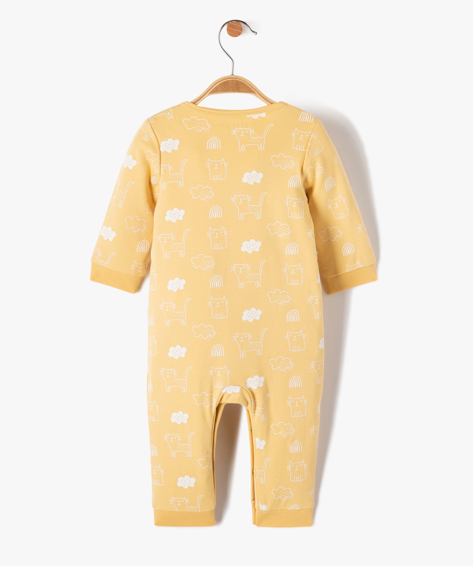 Pyjama bébé en jersey imprimé chat à ouverture ventrale jaune | GEMO