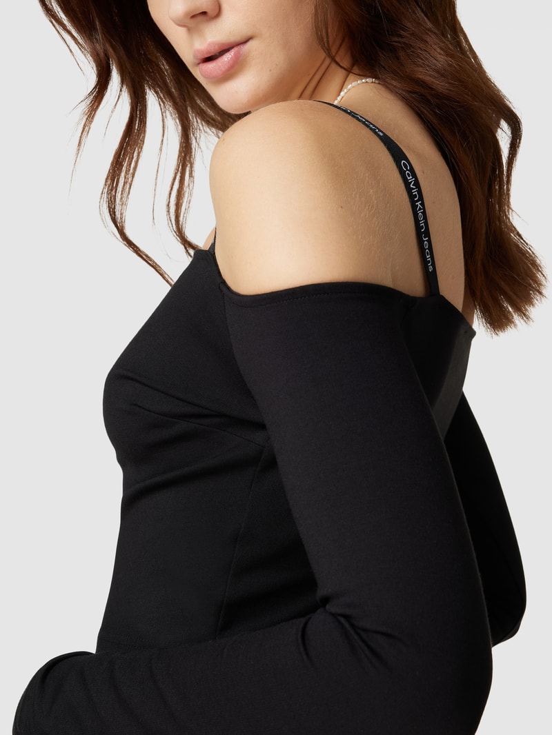 Cropped Longsleeve mit Viskose in schwarz