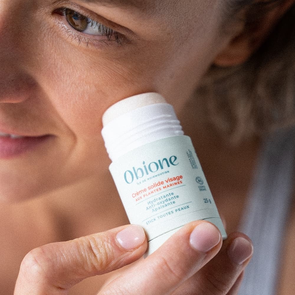 obione Crème solide Visage Bio en Stick - Jouret nuit - Toutes peaux Hydratante, antioxydante, apaisante -  Extrait de plantes marines de Noirmoutier