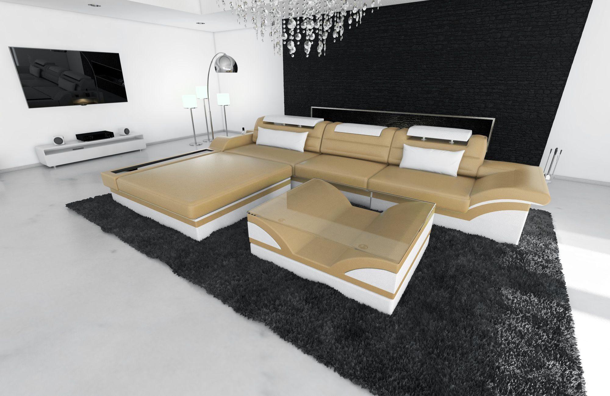 Sofa Dreams Ecksofa Leder Sofa Ledercouch Parma L Form Ledersofa, Couch, mit LED, wahlweise mit Bettfunktion als Schlafsofa, Designersofa
