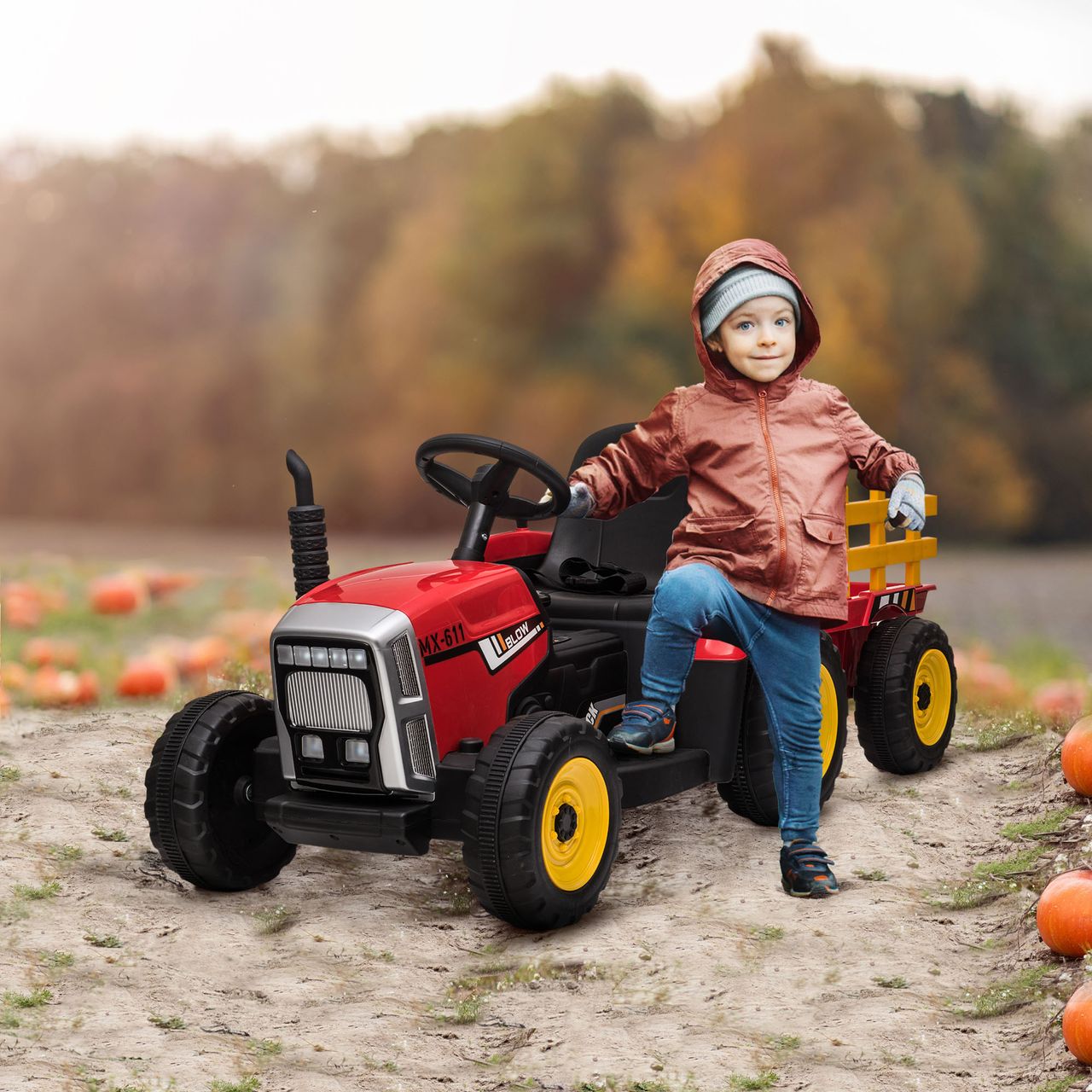 HOMCOM Elektrischer Traktor Kinder Aufsitztraktor mit MP3 Funktion, 3-6KM/H Rot