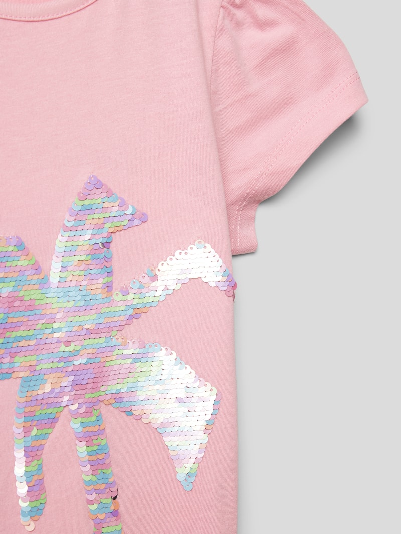 T-Shirt aus Baumwolle mit Paillettenbesatz in rosa