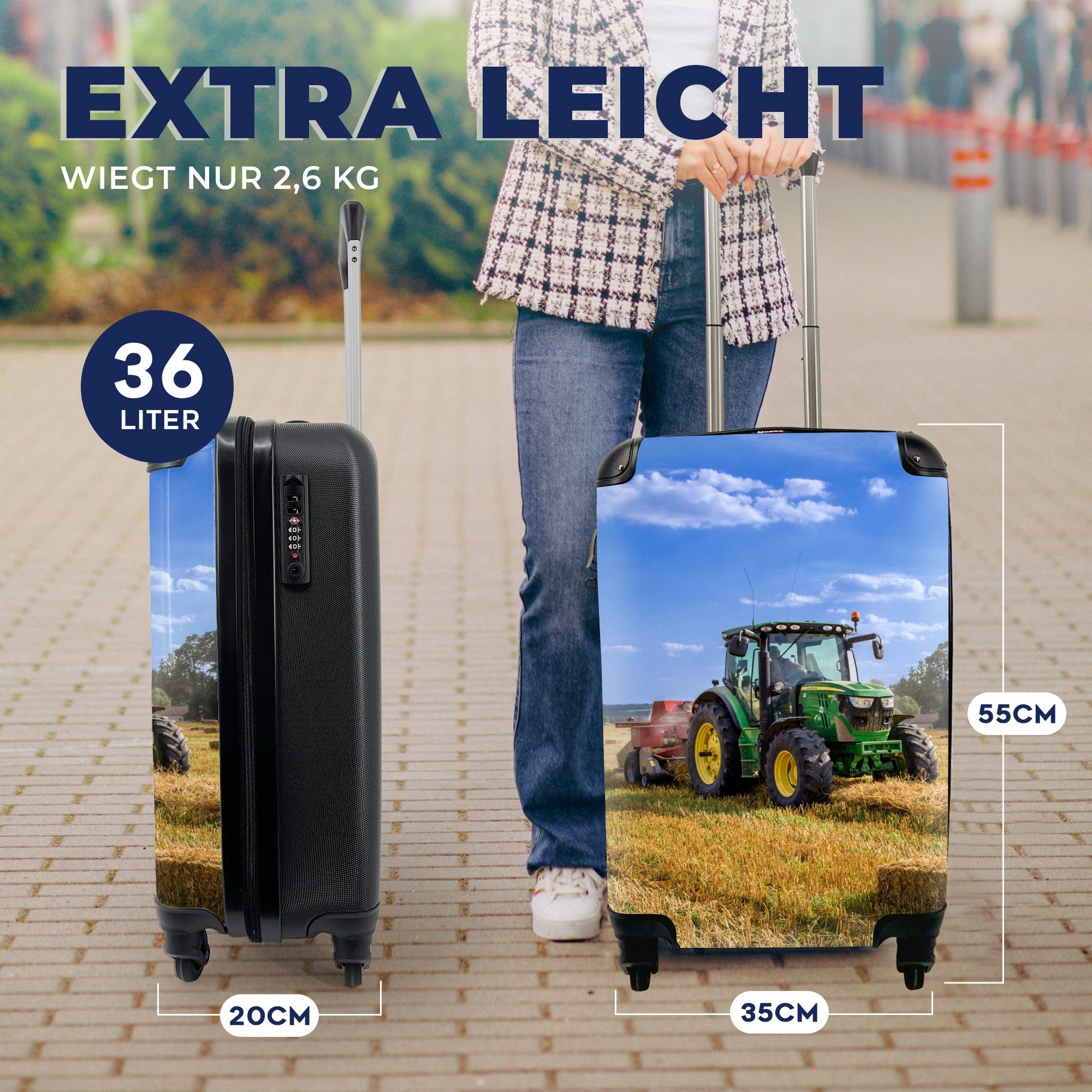 MuchoWow Handgepäckkoffer Traktor - Bauernhof - Heu - Feld - Sonne - Landleben, 4 Rollen, Reisetasche mit rollen, Handgepäck für Ferien, Trolley, Reisekoffer
