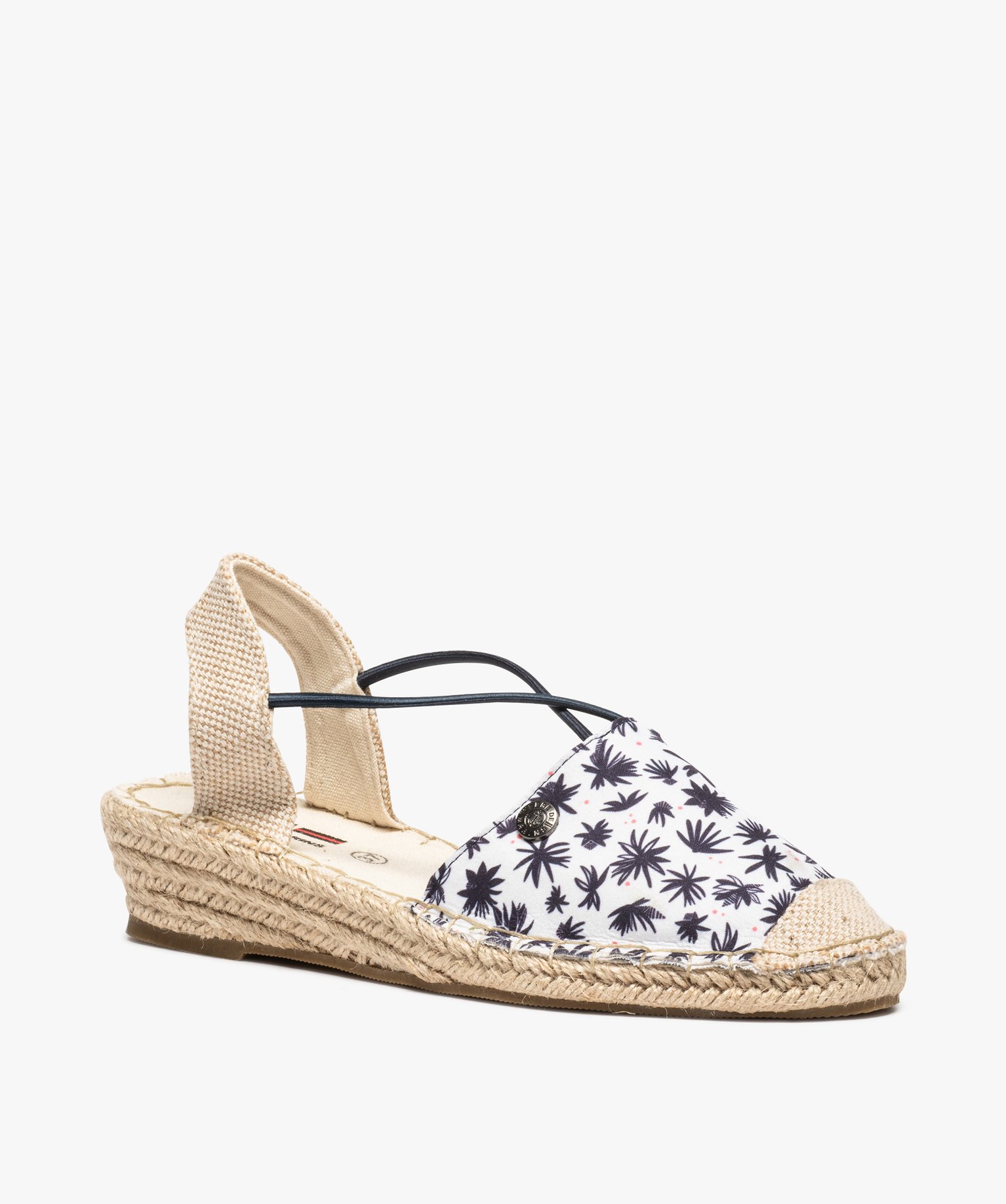 Sandales femme en toile à talon compensé – Terre de Marins marine | GEMO
