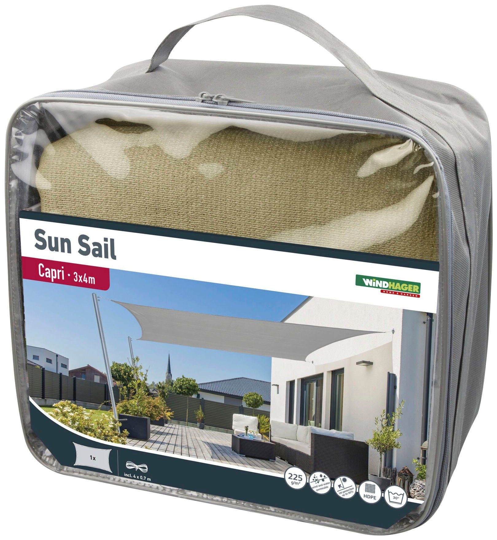 Windhager Sonnensegel Capri Rechteck, 3x4m, champagner