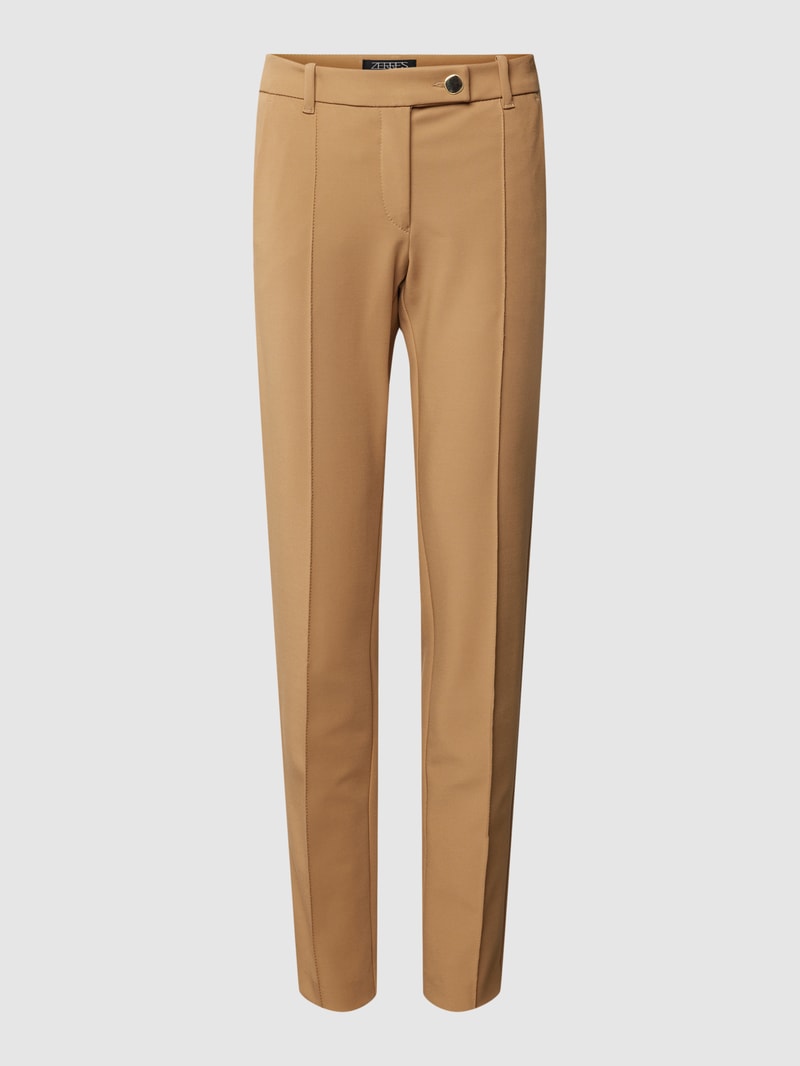 Chino mit fixierten Bundfalten Modell 'TWIGGY' in cognac