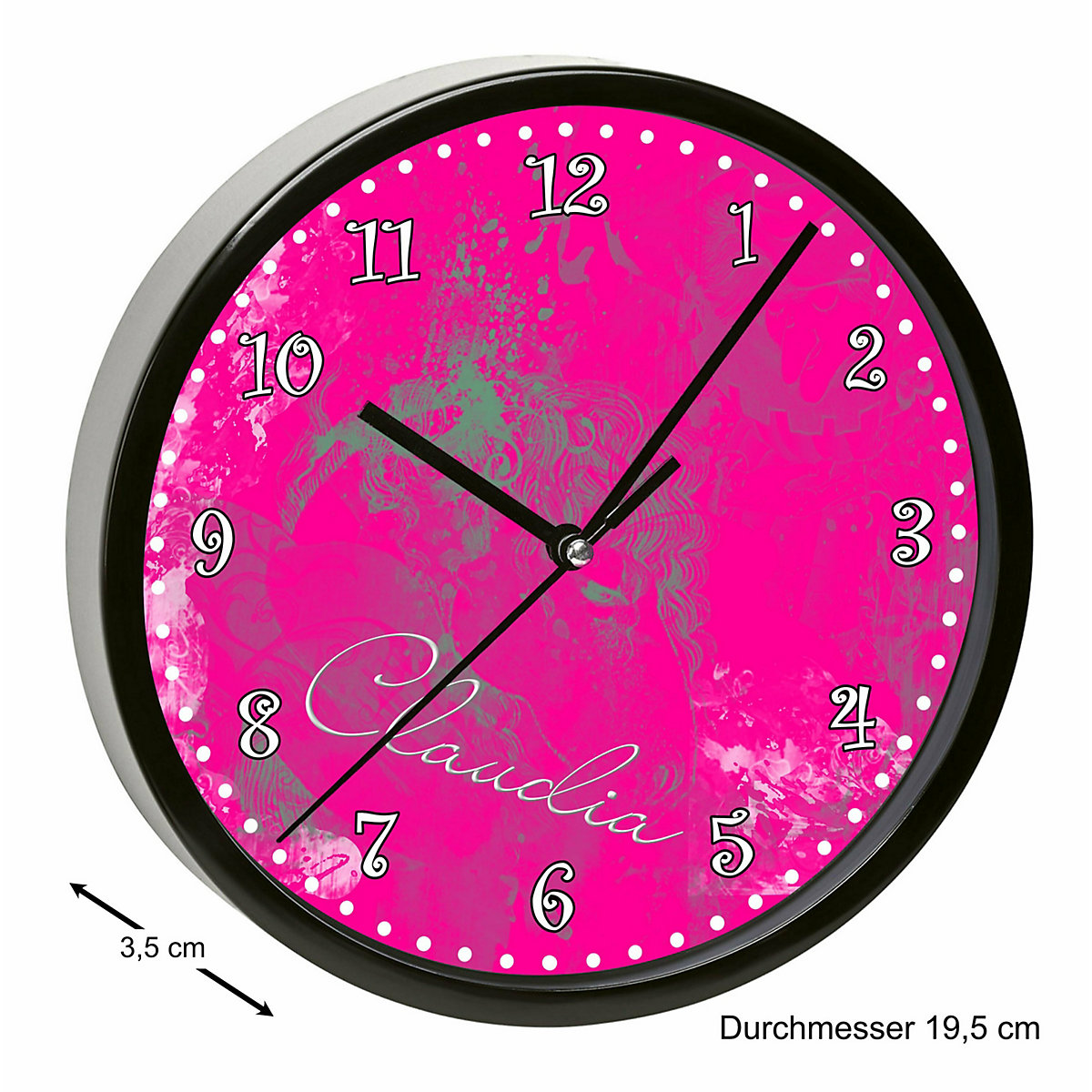 Kinder Wanduhr personalisiert mit Name Traum Pink