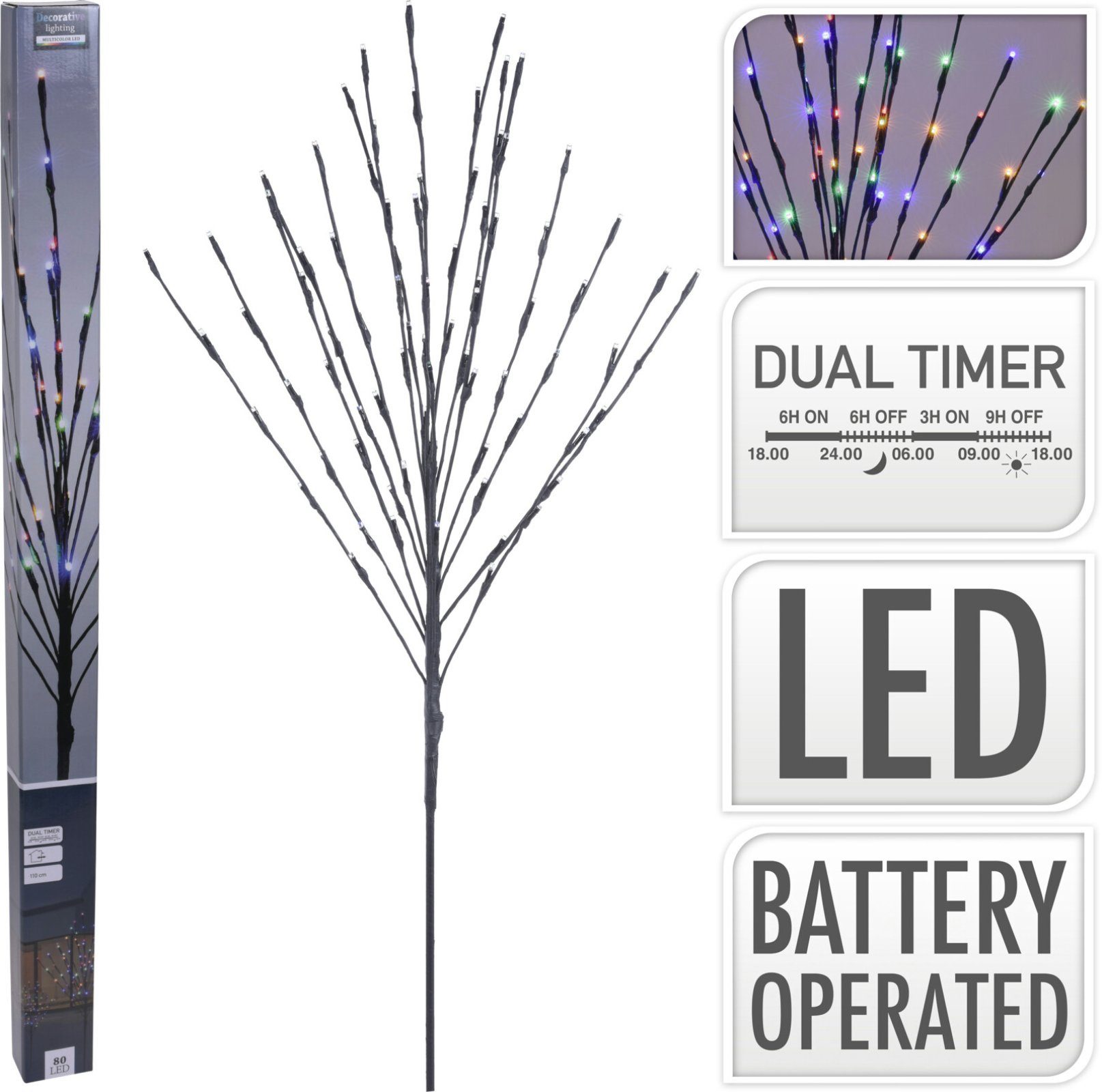 SELF IMPORT AGENCIES LED Baum Gartenstecker A030, Timerfunktion, LED fest integriert, Mehrfarbig, 80 LED´s Bunt Timer Batteriebetrieben