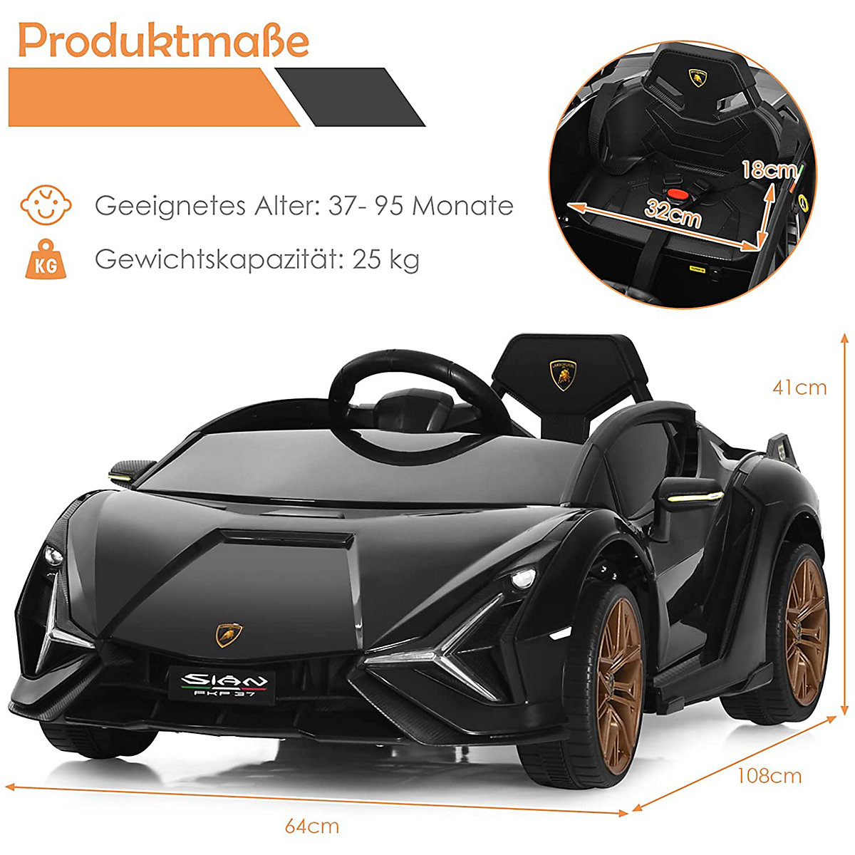 Elektroauto Lamborghini 2.4G Fernbedienung 3-8 Jahre